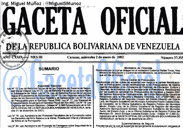 Gaceta Oficial 37355 del 2 Enero 2002