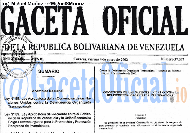 Gaceta Oficial 37357 del 4 Enero 2002