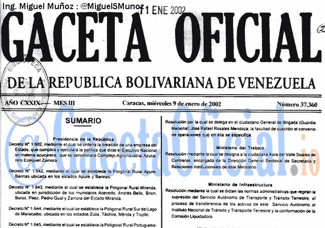 Gaceta Oficial 37360 del 9 Enero 2002