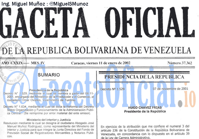 Gaceta Oficial 37362 del 11 Enero 2002