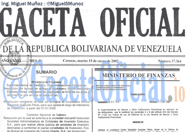 Gaceta Oficial 37364 del 15 Enero 2002
