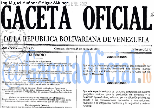 Gaceta Oficial 37372 del 25 Enero 2002