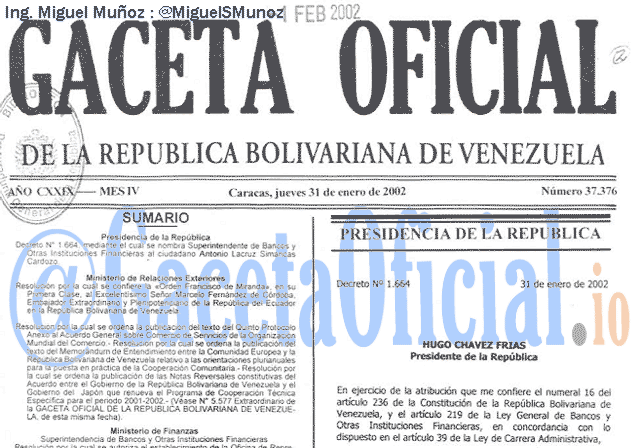 Gaceta Oficial 37376 del 31 Enero 2002