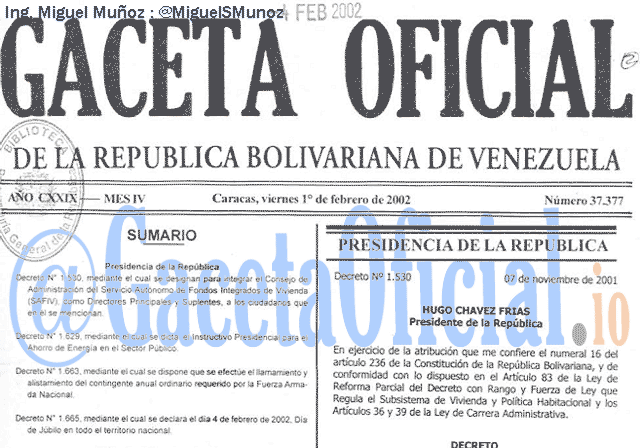 Gaceta Oficial 37377 del 1 Febrero 2002