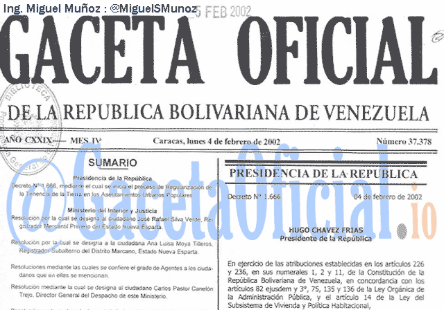 Gaceta Oficial 37378 del 4 Febrero 2002
