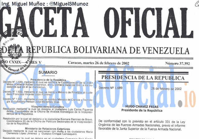 Gaceta Oficial 37392 del 26 Febrero 2002