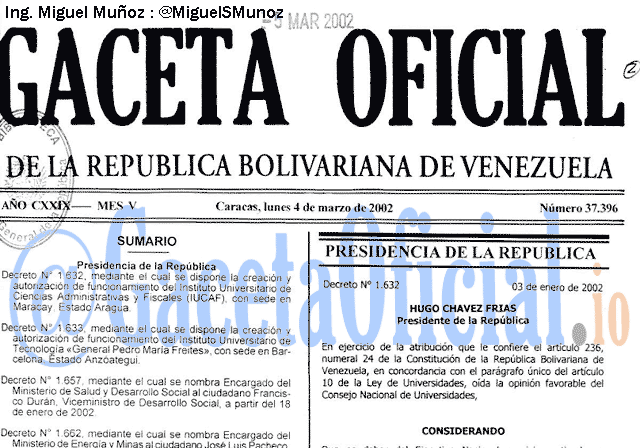 Gaceta Oficial 37396 del 4 Marzo 2002