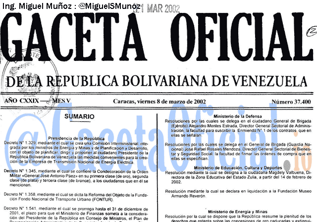 Gaceta Oficial 37400 del 8 Marzo 2002