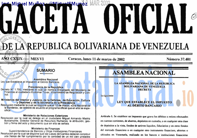 Gaceta Oficial 37401 del 11 Marzo 2002