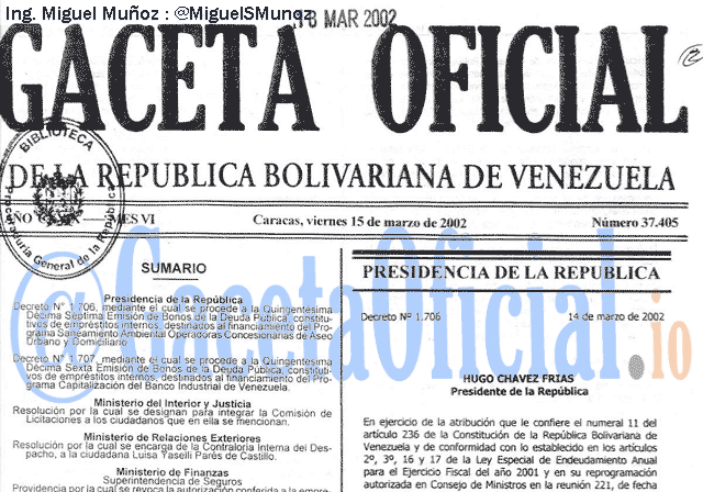 Gaceta Oficial 37405 del 15 Marzo 2002