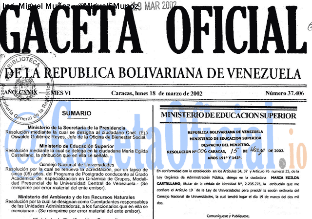 Gaceta Oficial 37406 del 18 Marzo 2002