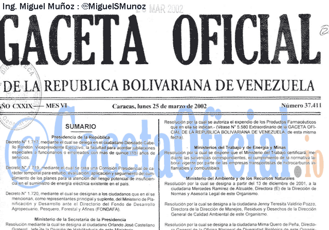 Gaceta Oficial 37411 del 25 Marzo 2002