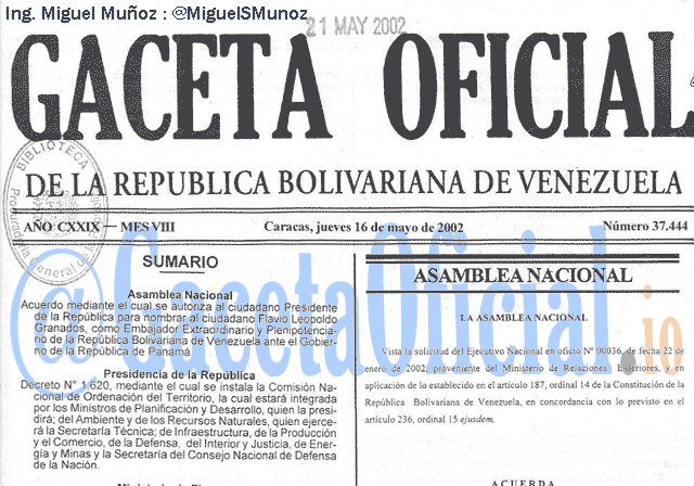 Gaceta Oficial 37444 del 16 Mayo 2002