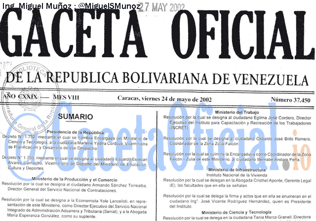 Gaceta Oficial 37450 del 24 Mayo 2002
