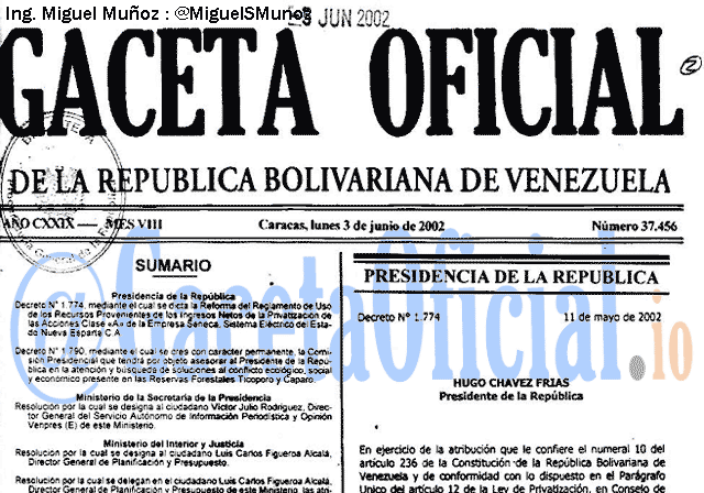 Gaceta Oficial 37456 del 3 Junio 2002
