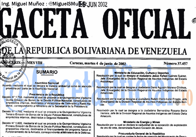 Gaceta Oficial 37457 del 4 Junio 2002