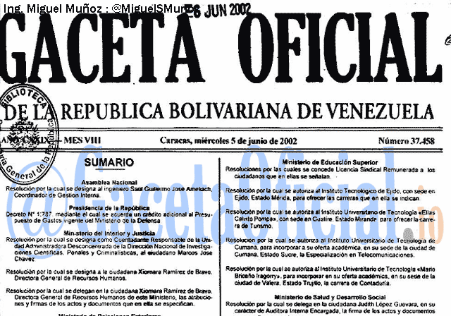 Gaceta Oficial 37458 del 5 Junio 2002