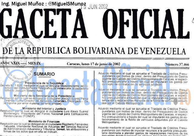 Gaceta Oficial 37466 del 17 Junio 2002