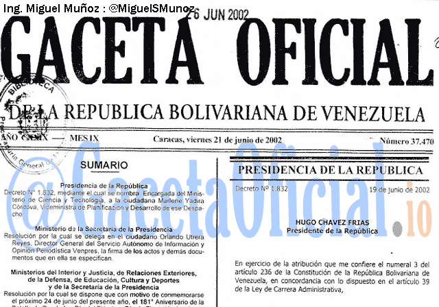 Gaceta Oficial 37470 del 21 Junio 2002