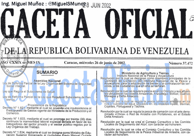 Gaceta Oficial 37472 del 26 Junio 2002