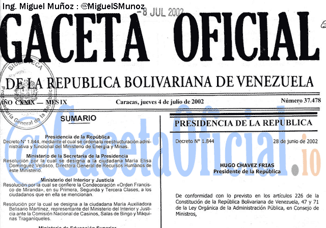 Gaceta Oficial 37478 del 4 Julio 2002