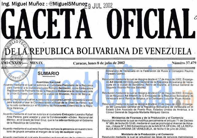 Gaceta Oficial 37479 del 8 Julio 2002