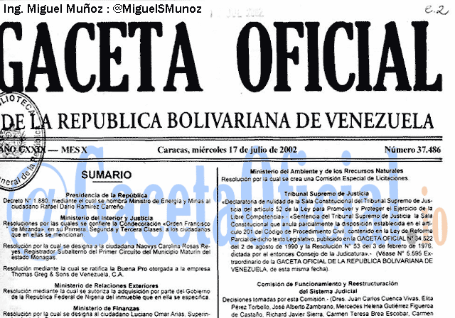 Gaceta Oficial 37486 del 17 Julio 2002