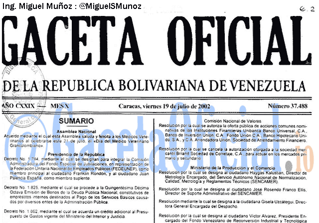 Gaceta Oficial 37488 del 19 Julio 2002