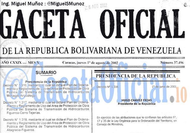 Gaceta Oficial 37496 del 1 Agosto 2002