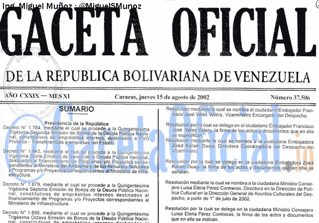Gaceta Oficial 37506 del 15 Agosto 2002