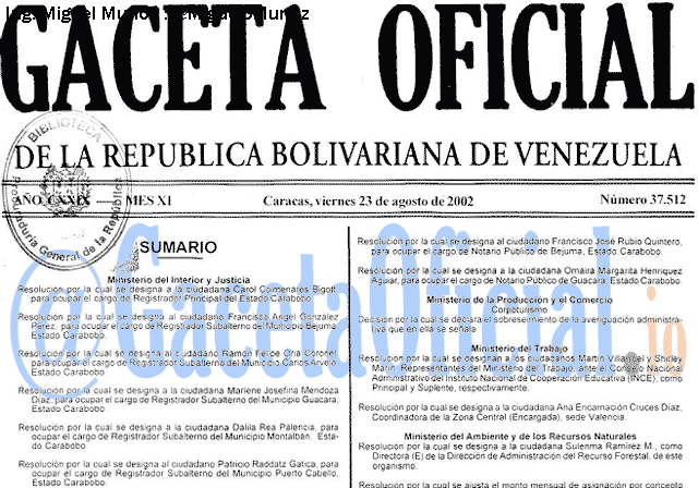 Gaceta Oficial 37512 del 23 Agosto 2002