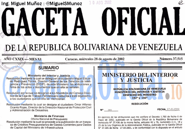 Gaceta Oficial 37515 del 28 Agosto 2002