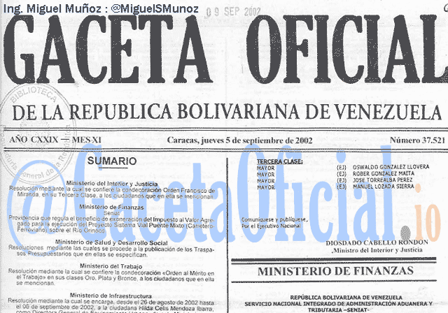 Gaceta Oficial 37521 del 5 Septiembre 2002