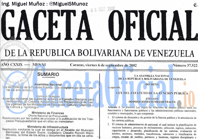 Gaceta Oficial 37522 del 6 Septiembre 2002