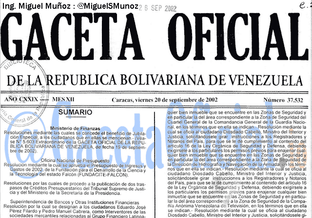 Gaceta Oficial 37532 del 20 Septiembre 2002