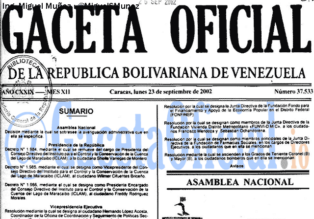 Gaceta Oficial 37533 del 23 Septiembre 2002