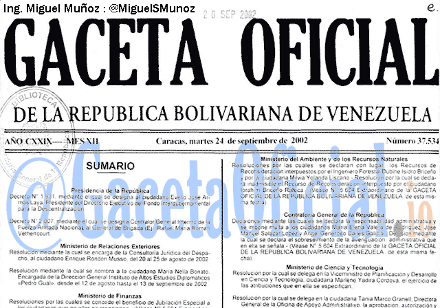 Gaceta Oficial 37534 del 24 Septiembre 2002