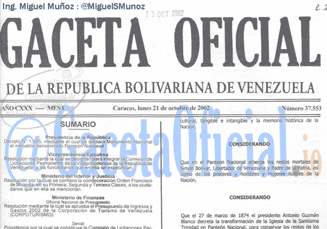 Gaceta Oficial 37553 del 21 Octubre 2002