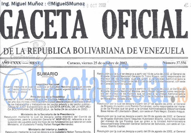Gaceta Oficial 37556 del 25 Octubre 2002