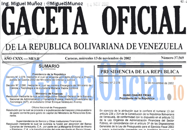 Gaceta Oficial 37569 del 13 Noviembre 2002