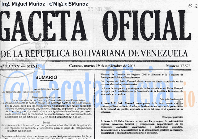 Gaceta Oficial 37573 del 19 Noviembre 2002