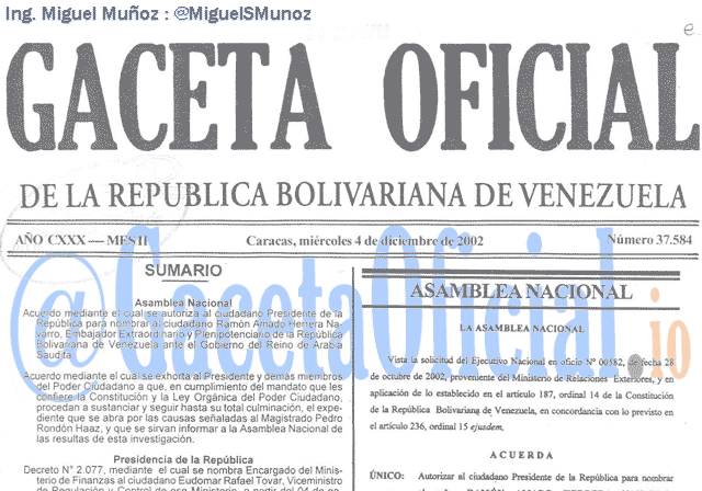 Gaceta Oficial 37584 del 4 Diciembre 2002