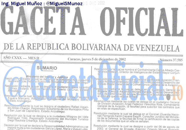 Gaceta Oficial 37585 del 5 Diciembre 2002