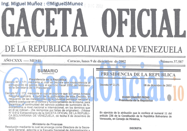 Gaceta Oficial 37587 del 9 Diciembre 2002