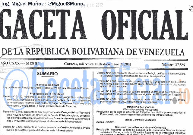 Gaceta Oficial 37589 del 11 Diciembre 2002