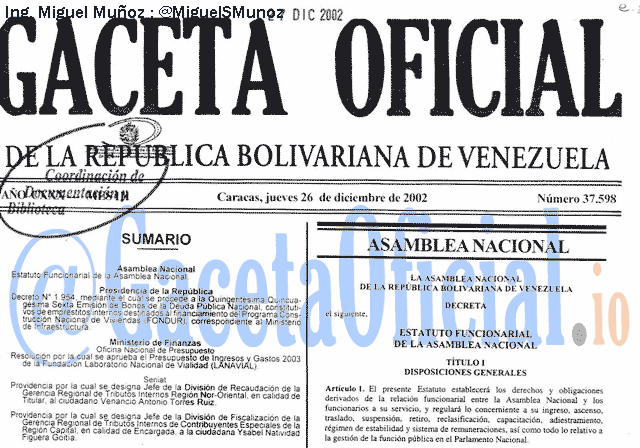 Gaceta Oficial 37598 del 26 Diciembre 2002