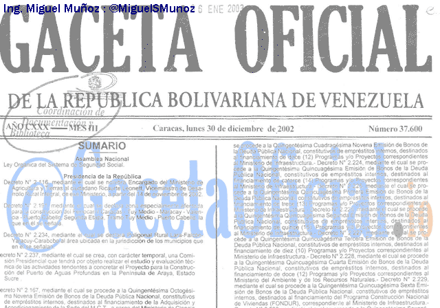 Gaceta Oficial 37600 del 30 Diciembre 2002