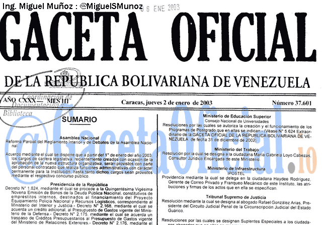 Gaceta Oficial 37601 del 2 Enero 2003