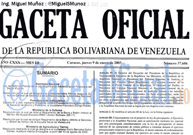 Gaceta Oficial 37606 del 9 Enero 2003