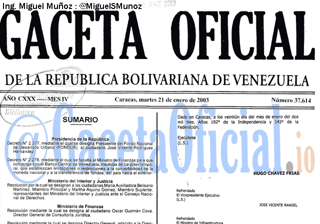 Gaceta Oficial 37614 del 21 Enero 2003